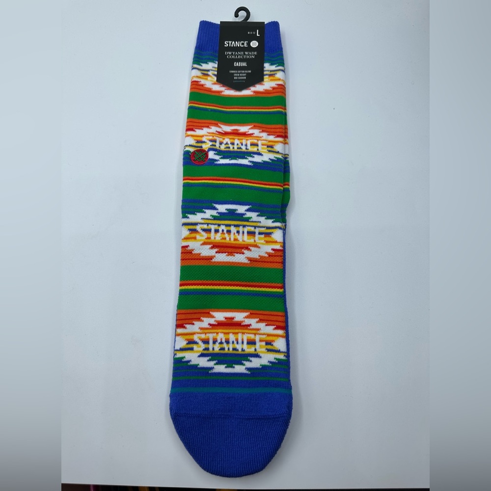 Stance Dwayne Wade Collection Striped Rainbow Blanket Crew Socks Mens LARGE 6-12